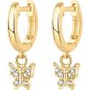 imagePAVOI 14K Gold Plated S925 Sterling Silver Post Lightweight DropDangle Huggie Earrings for Women  Star Lock Butterfly Moon Lightning  Dainty EarringsYellow Gold