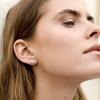 imagePAVOI 14K Gold Plated Sterling Silver Post Brilliant Round Faux Diamond Halo Earrings  Premium Cubic Zirconia in Rose White and Yellow GoldWhite Gold