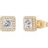 imagePAVOI 14K Gold Plated Sterling Silver Post Brilliant Round Faux Diamond Halo Earrings  Premium Cubic Zirconia in Rose White and Yellow GoldYellow Gold
