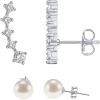 imagePAVOI 14K Gold Plated 925 Sterling Silver Post Cubic Zirconia Crawler Earrings Pearl Studs Set  CZ Climber Earrings Pearl Studs Pack for WomenWhite Gold