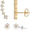 imagePAVOI 14K Gold Plated 925 Sterling Silver Post Cubic Zirconia Crawler Earrings Pearl Studs Set  CZ Climber Earrings Pearl Studs Pack for WomenYellow Gold