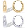 imagePAVOI 14K Gold Plated Sterling Silver Post Small Chunky Hoops Earrings  Thick Lightweight Gold Hoop Earrings for WomenWhite  Yellow Gold