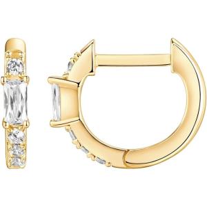 imagePAVOI 14K Gold Plated 925 Sterling Silver Post Cubic Zirconia Huggie Earrings  Small Gold Hoop Earrings for Women  CZ Stud Cuff EarringYellow Gold