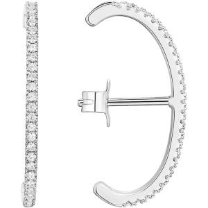 imagePAVOI 14K Gold Plated 925 Sterling Silver Post Minimalist Suspender Ear Cuff Earrings for Women  Wrap Earlobe StudsWhite Gold
