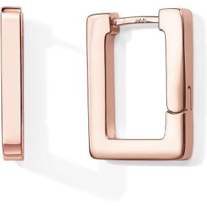 imagePAVOI 14K Gold Plated 925 Sterling Silver Post Square Hoop Earrings  Geometric Rectangle Gold Hoop Earrings for WomenRose Gold