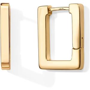 imagePAVOI 14K Gold Plated 925 Sterling Silver Post Square Hoop Earrings  Geometric Rectangle Gold Hoop Earrings for WomenYellow Gold