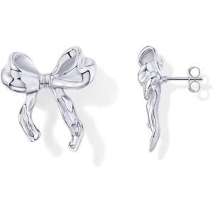 imagePAVOI 14K Gold Plated Cubic Zirconia Bow Stud Earrings for Women  Coquette Earring PairHammered