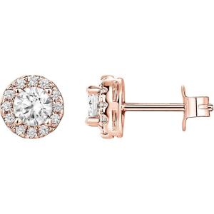 imagePAVOI 14K Gold Plated Sterling Silver Post Brilliant Round Faux Diamond Halo Earrings  Premium Cubic Zirconia in Rose White and Yellow GoldRose Gold