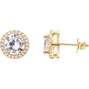 imagePAVOI 14K Gold Plated Sterling Silver Post Brilliant Round Faux Diamond Halo Earrings  Premium Cubic Zirconia in Rose White and Yellow GoldVermeil Yellow