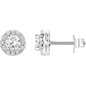 imagePAVOI 14K Gold Plated Sterling Silver Post Brilliant Round Faux Diamond Halo Earrings  Premium Cubic Zirconia in Rose White and Yellow GoldWhite Gold