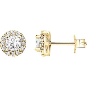 imagePAVOI 14K Gold Plated Sterling Silver Post Brilliant Round Faux Diamond Halo Earrings  Premium Cubic Zirconia in Rose White and Yellow GoldYellow Gold