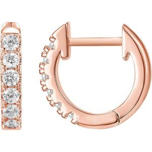 imagePAVOI 14K Gold Plated Sterling Silver Post Pave Cubic Zirconia Huggie Hoop Earrings for WomenRose Gold