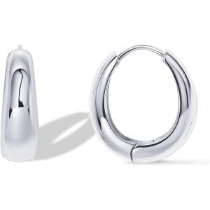 imagePAVOI 14K Gold Plated Sterling Silver Post Small Chunky Hoops Earrings  Thick Lightweight Gold Hoop Earrings for WomenWhite Gold