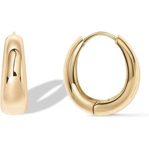 imagePAVOI 14K Gold Plated Sterling Silver Post Small Chunky Hoops Earrings  Thick Lightweight Gold Hoop Earrings for WomenYellow Gold