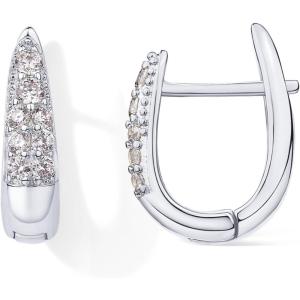imagePAVOI 18K Gold Plated 925 Sterling Silver Posts Cubic Zirconia U Shaped Hoop Earrings  Hypoallergenic CZ Huggie Earrings for WomenWhite Gold