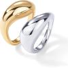 imagePAVOI 14K Gold Plated Mixed Metal Chunky Two Tone Wavy Dome Ring Pack for Women  Statement Ring Set