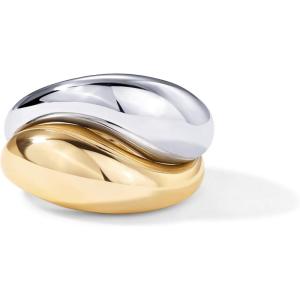 imagePAVOI 14K Gold Plated Mixed Metal Chunky Two Tone Wavy Dome Ring Pack for Women  Statement Ring Set
