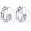 imagePAVOI 14K Gold Plated Chunky Multi Hoop Earrings for Women  Hypoallergenic Trendy Triple Split Loop Huggie EarringsWhite Gold