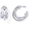 imagePAVOI 14K Gold Plated Chunky Multi Hoop Earrings for Women  Hypoallergenic Trendy Triple Split Loop Huggie EarringsWhite Gold
