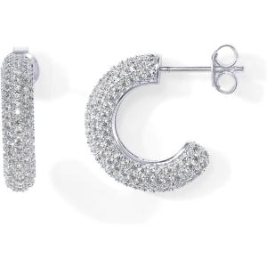 imagePAVOI 14K Gold Plated 925 Sterling Silver Post Cubic Zirconia Chunky Hoop Earrings  Thick Lightweight Gold Earrings for Women  Fully Studded HoopWhite Gold