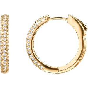 imagePAVOI 14K Gold Plated 925 Sterling Silver Posts Cubic Zirconia Hoop Earrings for Women  Halo CZ Gold Huggie HoopsYellow Gold