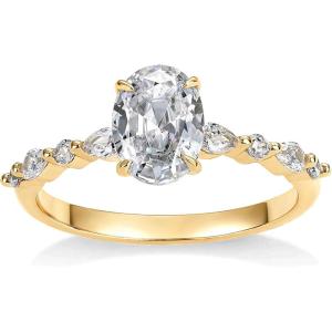 imagePAVOI 14K Gold Plated Engagement Ring for Women  Cubic Zirconia Wedding Band for Women  Oval Womens Fake Engagement RingYellow Gold