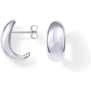 imagePAVOI 14K Gold Plated Sterling Silver Post Huggie Earrings  Gold Dome Huggie Hoop Earrings for WomenWhite Gold