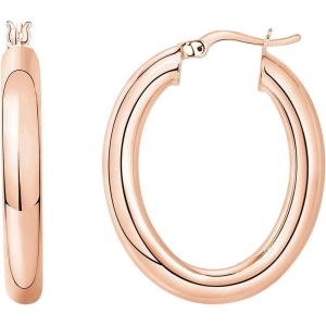 imagePAVOI 14K Gold Plated Sterling Silver Post Monet Oval Chunky Lightweight Hoop Earrings for WomenRose