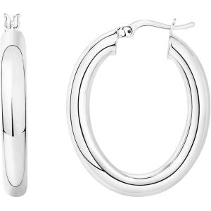imagePAVOI 14K Gold Plated Sterling Silver Post Monet Oval Chunky Lightweight Hoop Earrings for WomenWhite