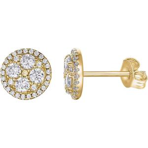 imagePAVOI 14K Gold Plated Sterling Silver Post Stud Earrings for Women  Pave CZ Mini Disc  Gold Earrings for WomenYellow Gold