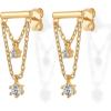 imagePAVOI 14K Gold Plated 925 Sterling Silver Posts Bar Drape Chain Earrings for Women  Cubic Zirconia Chain Dangle Studs  Drop Dangle EarringsYellow Gold