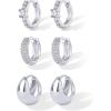 imagePAVOI 18K Gold Plated Sterling Silver Posts Three Pairs Huggie Hoop Earrings for Women  Triple Gold Hoop Earring Pack with Cubic Zirconia  Chunky Dome Pave Huggie Piercing Statement Jewelry SetWhite Gold