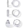 imagePAVOI 18K Gold Plated Sterling Silver Posts Three Pairs Huggie Hoop Earrings for Women  Triple Gold Hoop Earring Pack with Cubic Zirconia  Chunky Dome Pave Huggie Piercing Statement Jewelry SetWhite Gold