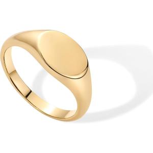 imagePAVOI 14K Gold Plated Pinky Signet Ring for Women  Lightweight Statement Bands  Chunky Signet Stackable RingsYellow Gold