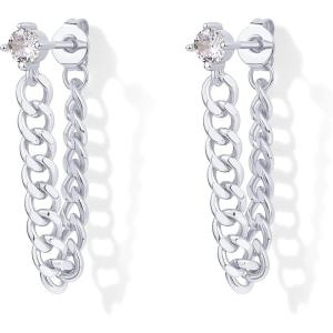 imagePAVOI 18K Gold Plated Sterling Silver Dangle Chain Earrings for Women  Cubic Zirconia Studs ampamp Earscapes EarringsWhite Gold