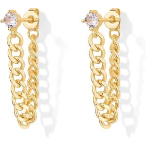 imagePAVOI 18K Gold Plated Sterling Silver Dangle Chain Earrings for Women  Cubic Zirconia Studs ampamp Earscapes EarringsYellow Gold