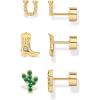 imagePAVOI 14K Gold Plated Dainty Flat Back Earrings for Women  Hypoallergenic Sterling Silver Posts Helix Cartilage Piercing Jewelry  Emoji Motif Bow Celestial Flatback Gold Stud Earrings Screw BackWestern Trio Set