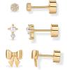 imagePAVOI 14K Gold Plated Dainty Flat Back Earrings for Women  Hypoallergenic Sterling Silver Posts Helix Cartilage Piercing Jewelry  Emoji Motif Bow Celestial Flatback Gold Stud Earrings Screw BackBow  Pearl Trio Set