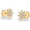 imagePAVOI 14K Gold Plated Dainty Flat Back Earrings for Women  Hypoallergenic Sterling Silver Posts Helix Cartilage Piercing Jewelry  Emoji Motif Bow Celestial Flatback Gold Stud Earrings Screw BackLeaf