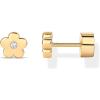 imagePAVOI 14K Gold Plated Dainty Flat Back Earrings for Women  Hypoallergenic Sterling Silver Posts Helix Cartilage Piercing Jewelry  Emoji Motif Bow Celestial Flatback Gold Stud Earrings Screw BackFlower