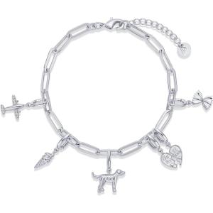 imagePAVOI 14K Gold Plated Adjustable Bracelet for Women  Twisted Bar ampamp Paperclip Charm Chain Bracelets with Moon Evil Eye Teddy Bear Heart Lock Airplane Dog Cowboy Boot Cat Cupid ampamp More  Fashion JewelryDog