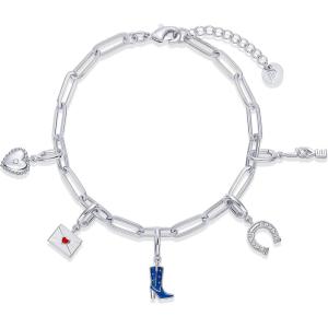 imagePAVOI 14K Gold Plated Adjustable Bracelet for Women  Twisted Bar ampamp Paperclip Charm Chain Bracelets with Moon Evil Eye Teddy Bear Heart Lock Airplane Dog Cowboy Boot Cat Cupid ampamp More  Fashion JewelryCowgirl Boot