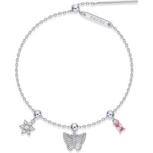imagePAVOI 14K Gold Plated Bracelet for Women  Adjustable 7Inch Sliding Ball Charm Bracelet Set with Removable Horseshoe Heart and Cubic Zirconia Charms  Trendy Gold Chain JewelryButterfly