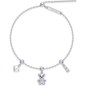 imagePAVOI 14K Gold Plated Bracelet for Women  Adjustable 7Inch Sliding Ball Charm Bracelet Set with Removable Horseshoe Heart and Cubic Zirconia Charms  Trendy Gold Chain JewelryTeddy Bear