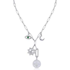 imagePAVOI 14K Gold Plated Cluster Toggle Pendant Heart Charm Necklace for Women  Chain Heart Star Gemstone Evil Eye Teardrop Cubic Zirconia Pendant Gold Charms NecklacesWhite Gold