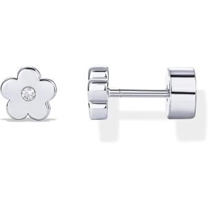 imagePAVOI 14K Gold Plated Dainty Flat Back Earrings for Women  Hypoallergenic Sterling Silver Posts Helix Cartilage Piercing Jewelry  Emoji Motif Bow Celestial Flatback Gold Stud Earrings Screw BackFlower