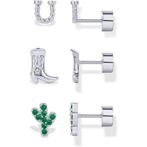 imagePAVOI 14K Gold Plated Dainty Flat Back Earrings for Women  Hypoallergenic Sterling Silver Posts Helix Cartilage Piercing Jewelry  Emoji Motif Bow Celestial Flatback Gold Stud Earrings Screw BackWestern Trio Set
