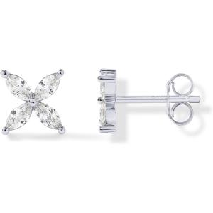 imagePAVOI 14K Gold Plated Stud Earrings for Women  Dainty Gold 4 Stone Marquise Floral Studs Bridal Wedding Earrings Cubic ZirconiaWhite Gold