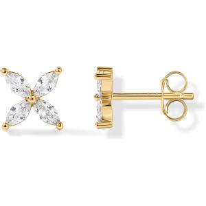 imagePAVOI 14K Gold Plated Stud Earrings for Women  Dainty Gold 4 Stone Marquise Floral Studs Bridal Wedding Earrings Cubic ZirconiaYellow Gold