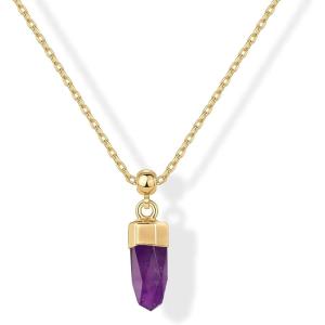 imagePAVOI Gemstone Gold Charm Necklace for Women  14K Gold Plated Adjustable Chain Dainty Pendant Gemstone Necklaces with Cute Charms Set  Hypoallergenic Trendy Healing Crystal PendantsYellow Gold